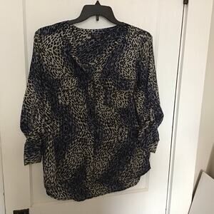 Flyo London Animal Print Blue and Cream Colorway Button Up Blouse XL